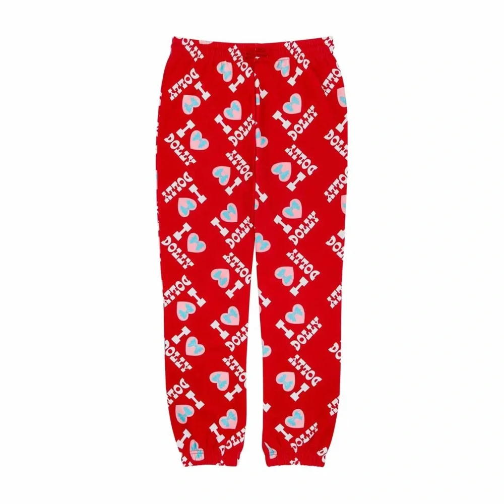I Love Dolly Pajama Set Women’s M Red Dolly Parton Lounge Sleepwear 2 Pc NWT‎